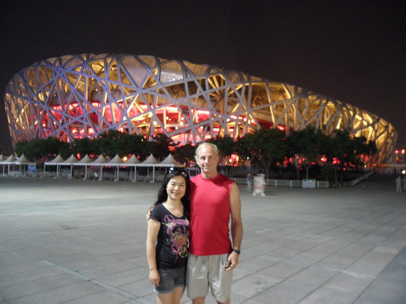 Birds Nest Stadium at night